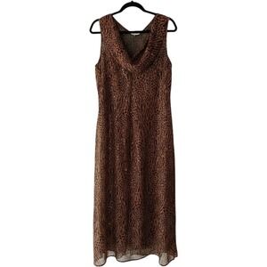 Bobbie Bee 100% silk lining Women's Animal Print Maxi Dress Size 12 Sequin